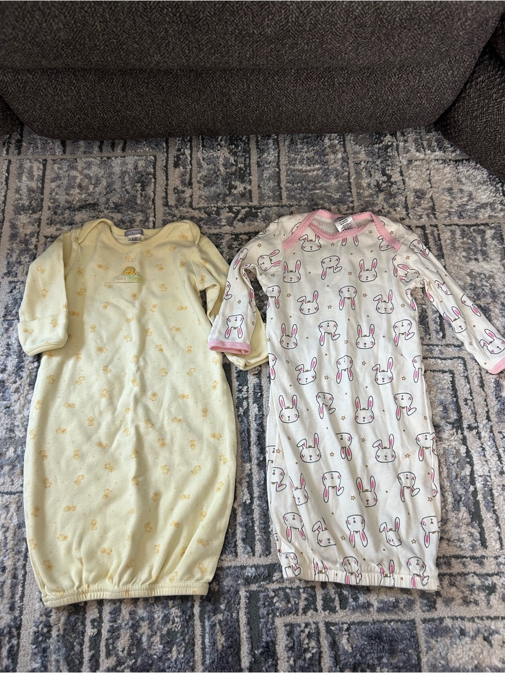 Yellow Duck & White Bunny Kids Sleep Gowns - Soft Cotton Pajamas